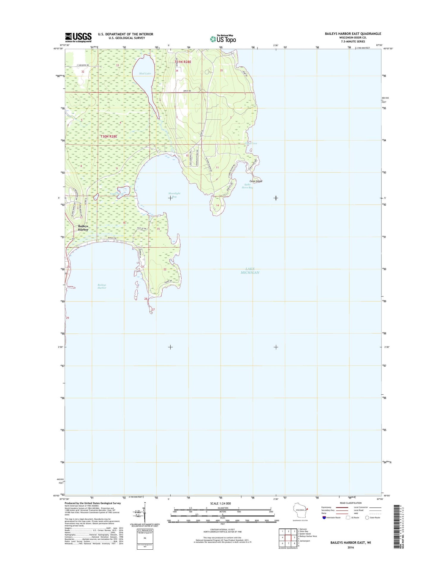 Baileys Harbor East Wisconsin US Topo Map Image
