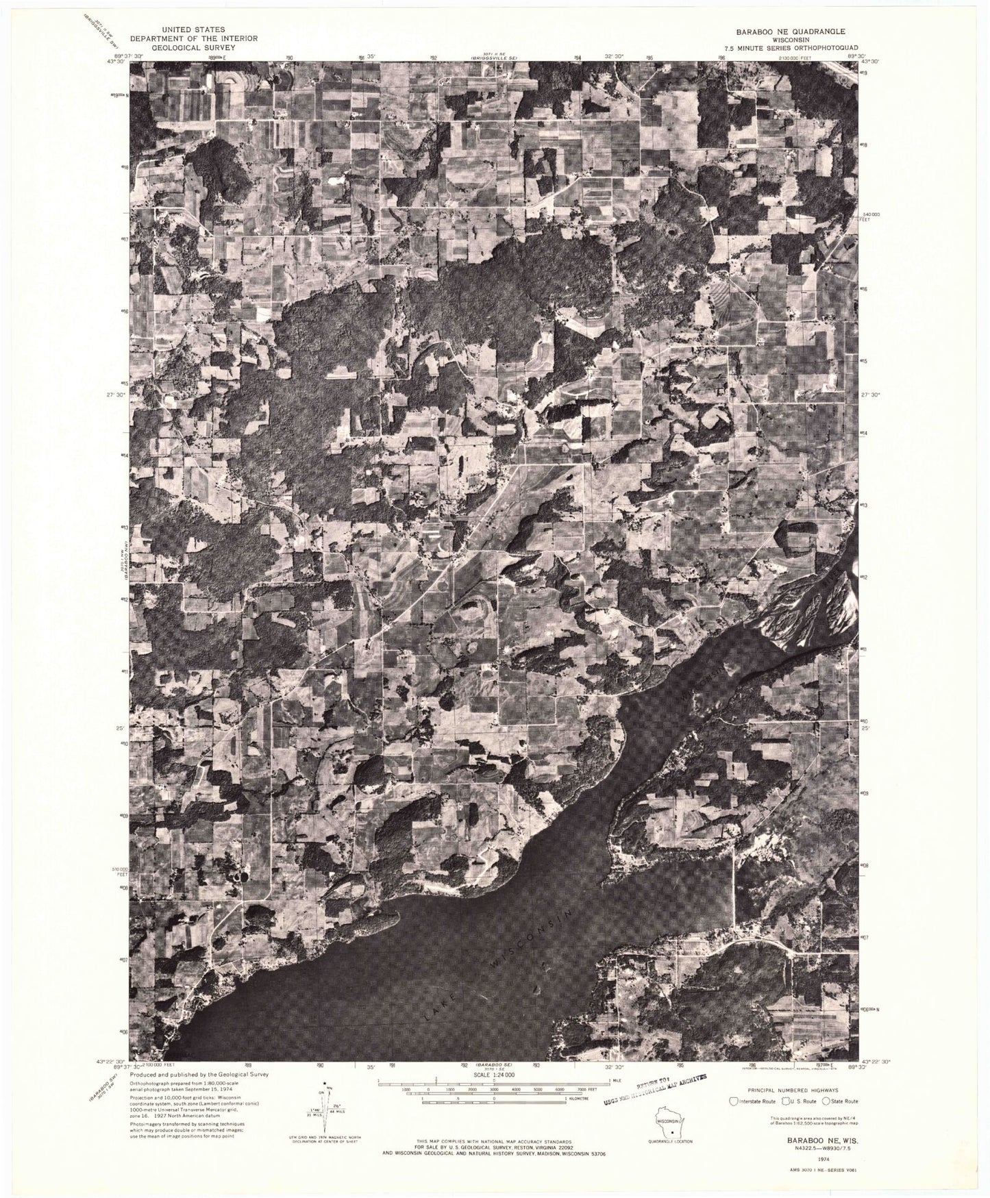 Classic USGS Durwards Glen Wisconsin 7.5'x7.5' Topo Map Image