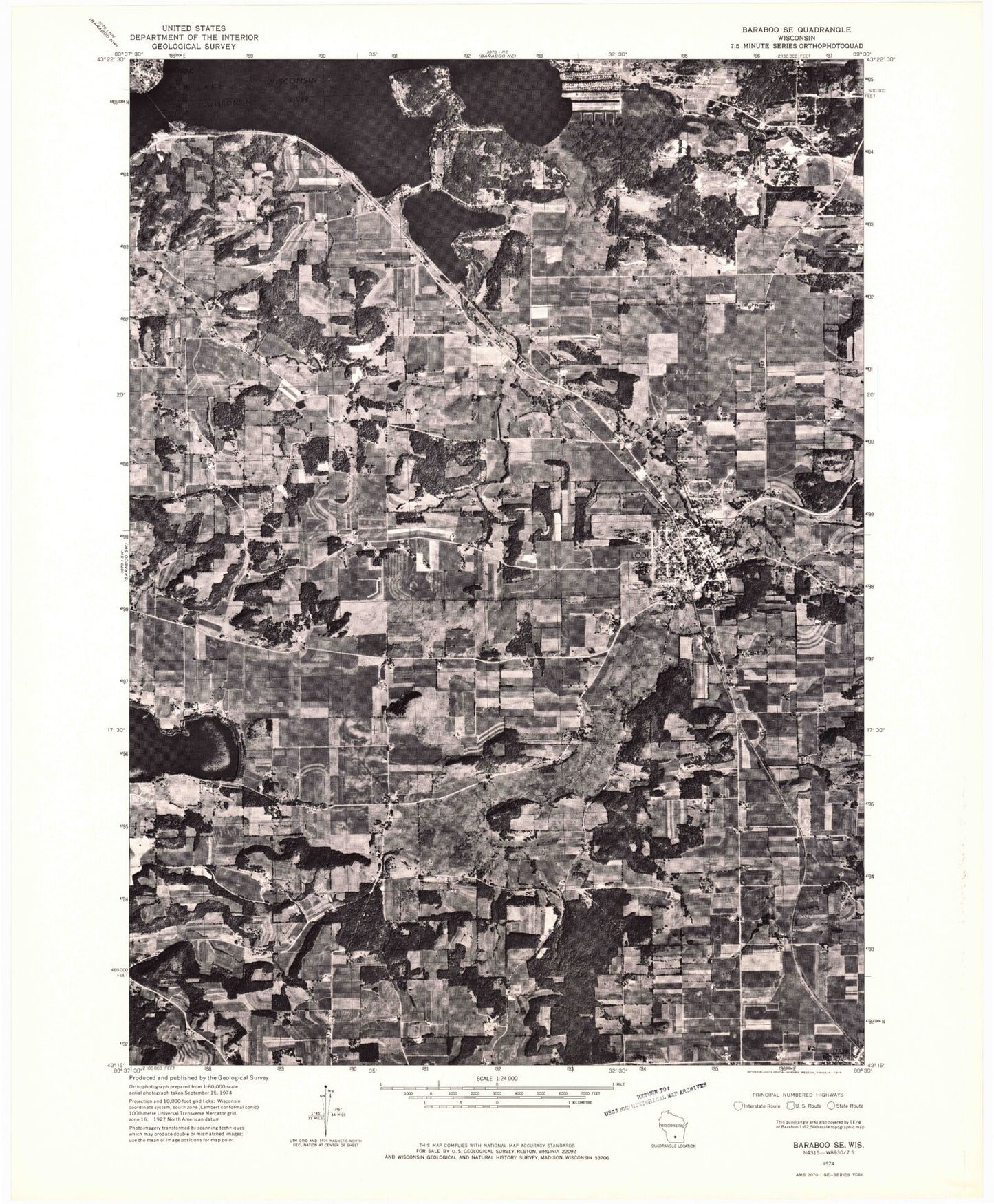 Classic USGS Lodi Wisconsin 7.5'x7.5' Topo Map Image