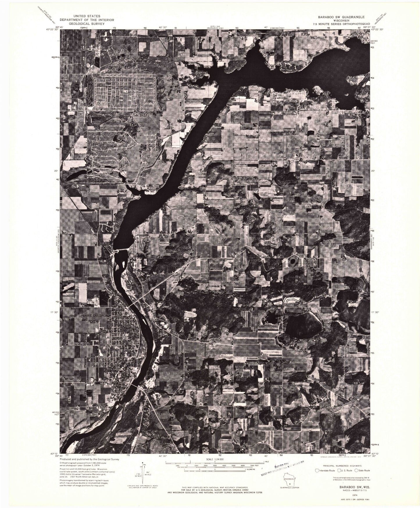Classic USGS Sauk City Wisconsin 7.5'x7.5' Topo Map Image