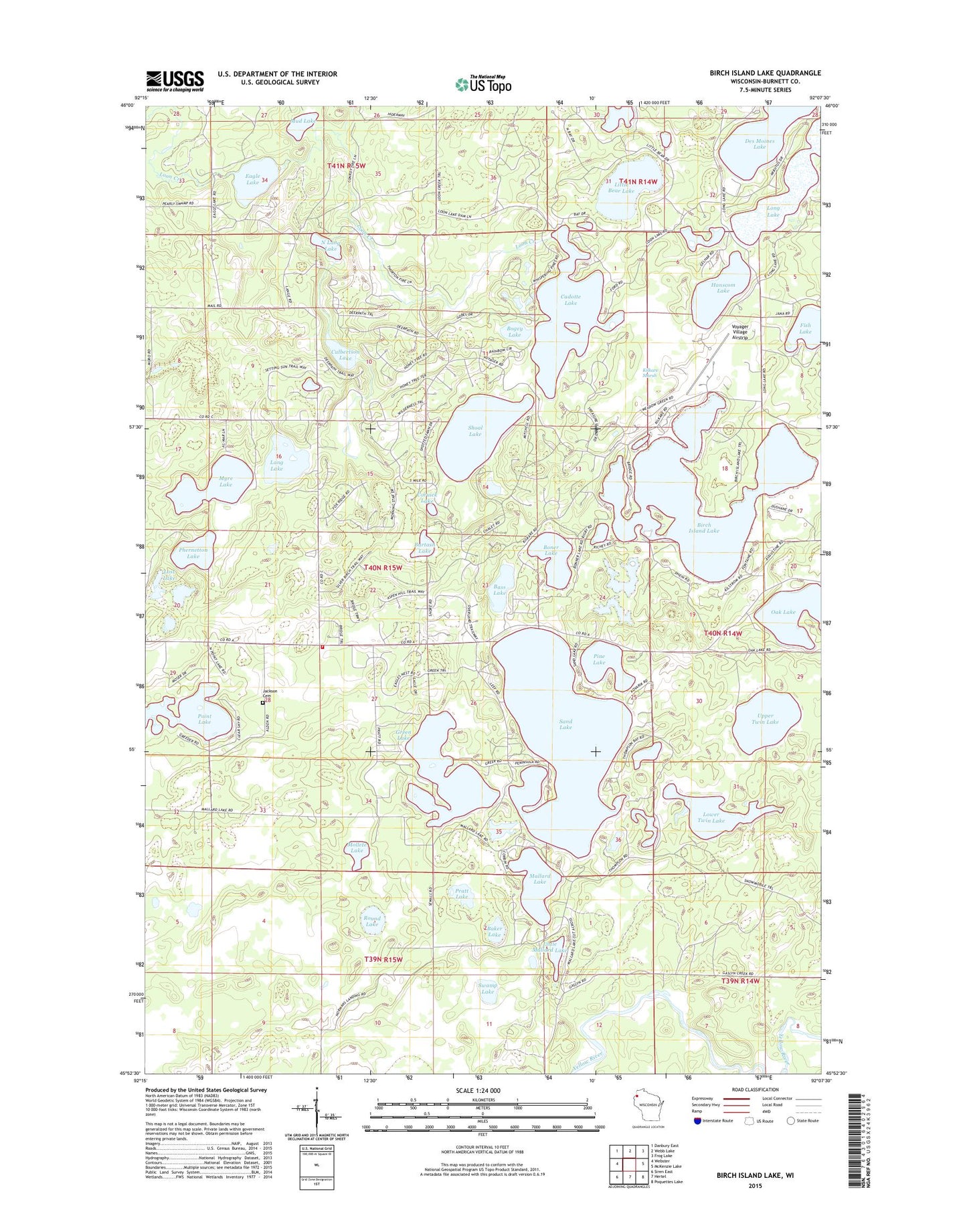 Birch Island Lake Wisconsin US Topo Map Image