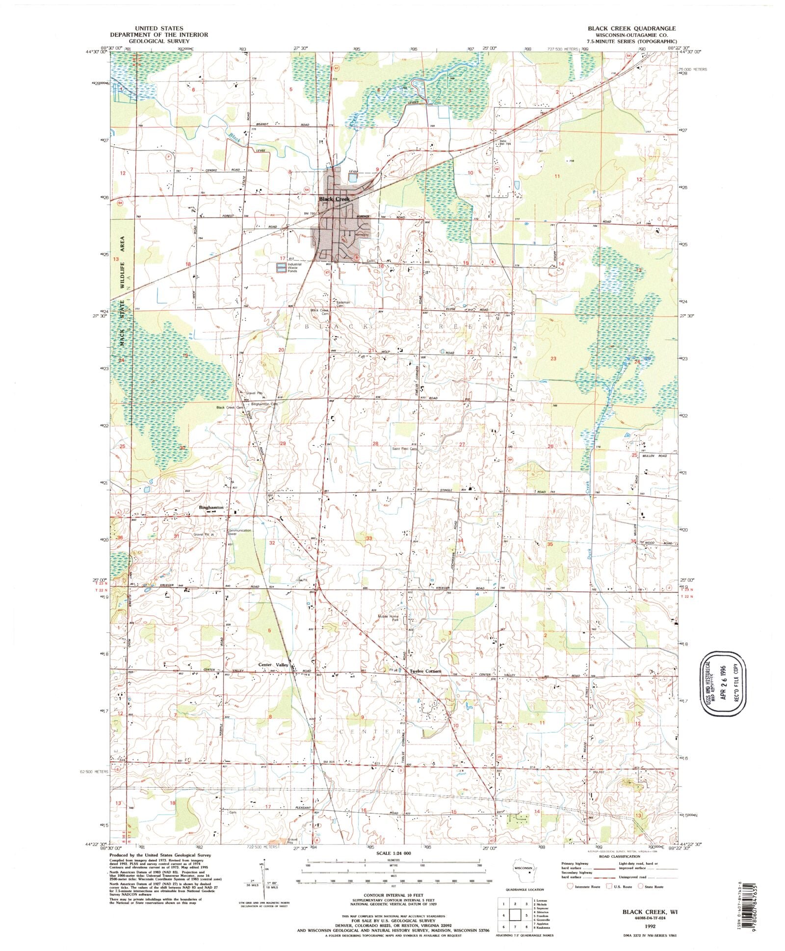 Classic USGS Black Creek Wisconsin 7.5'x7.5' Topo Map MyTopo Map Store
