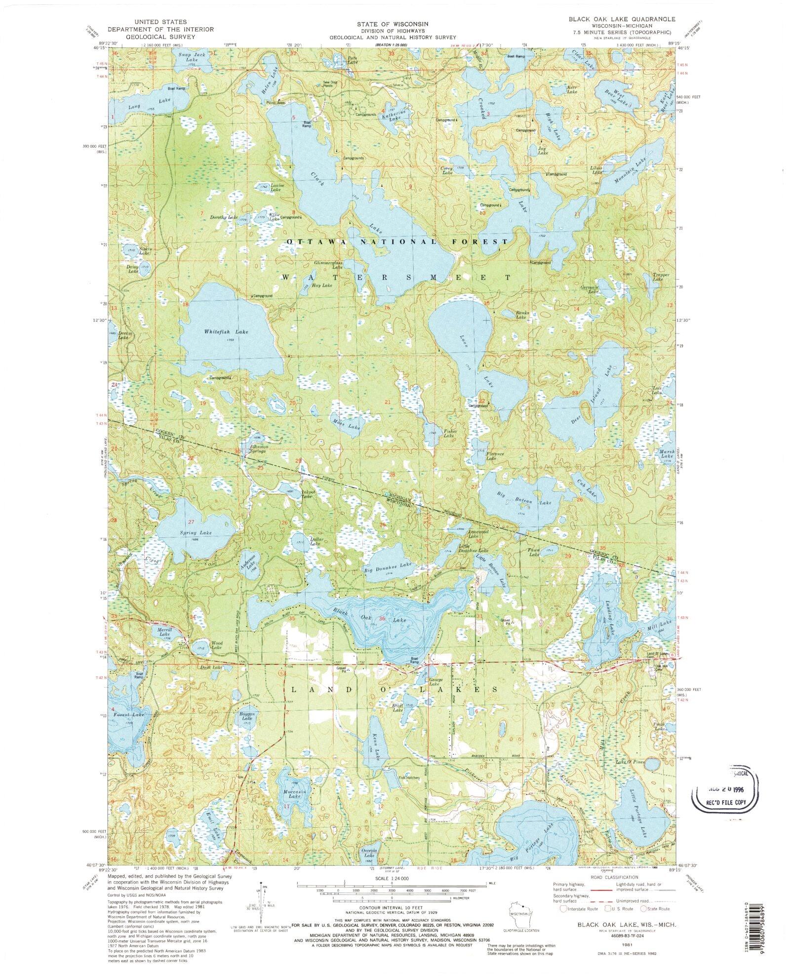 USGS Classic Black Oak Lake Wisconsin 7.5'x7.5' Topo Map MyTopo Map Store