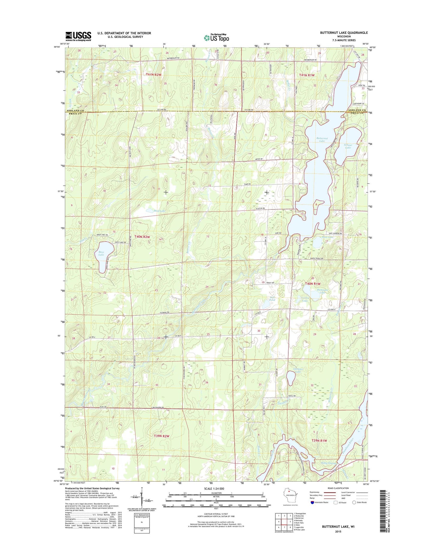 Butternut Lake Wisconsin US Topo Map Image