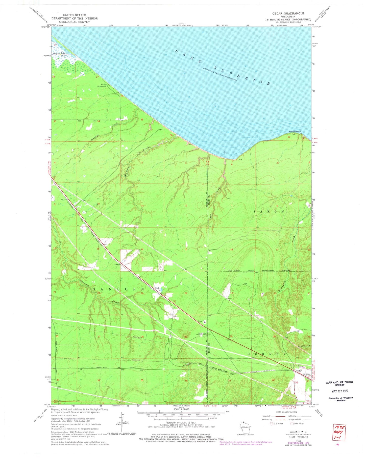 Classic USGS Cedar Wisconsin 7.5'x7.5' Topo Map Image
