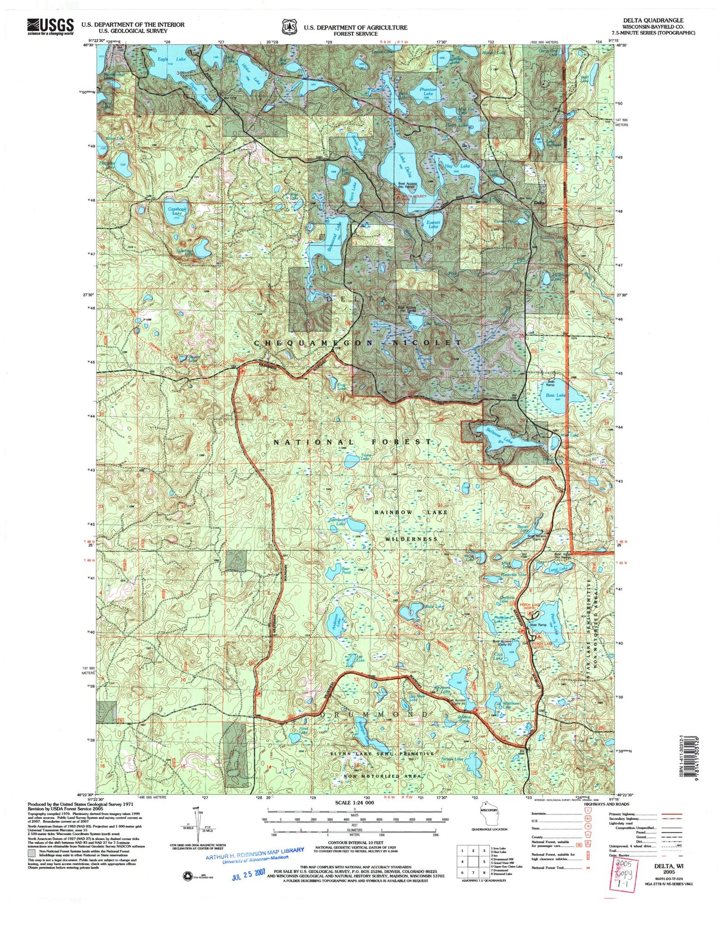 Classic USGS Delta Wisconsin 7.5'x7.5' Topo Map Image