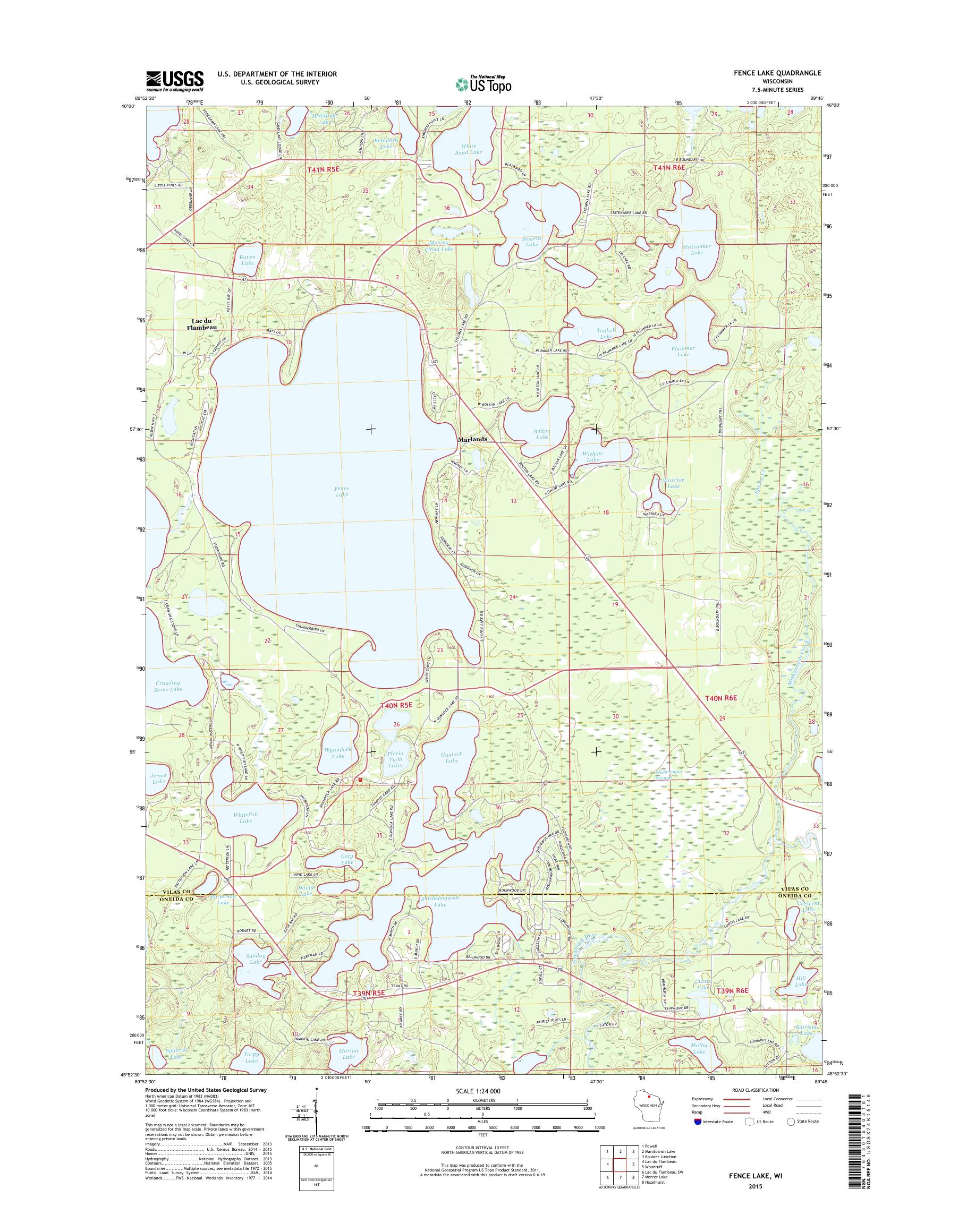 Fence Lake Wisconsin US Topo Map MyTopo Map Store