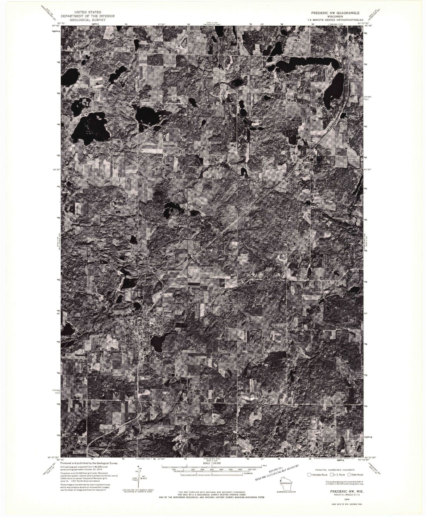 Classic USGS Frederic Wisconsin 7.5'x7.5' Topo Map Image