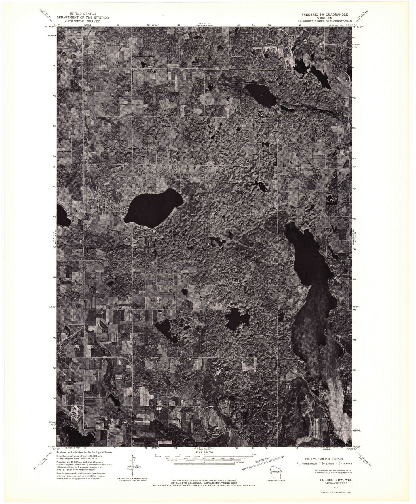 Classic USGS Luck Wisconsin 7.5'x7.5' Topo Map Image