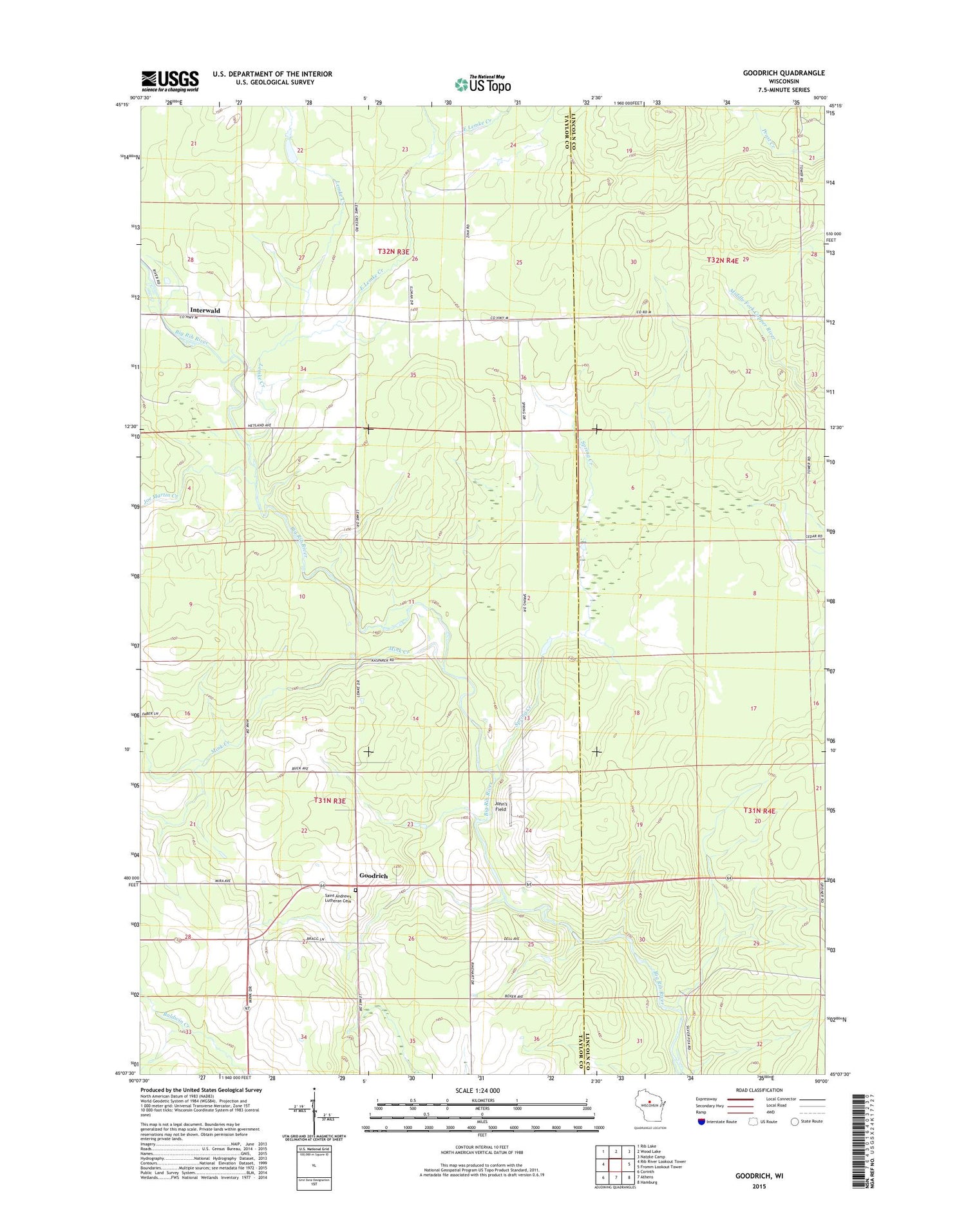 Goodrich Wisconsin US Topo Map Image