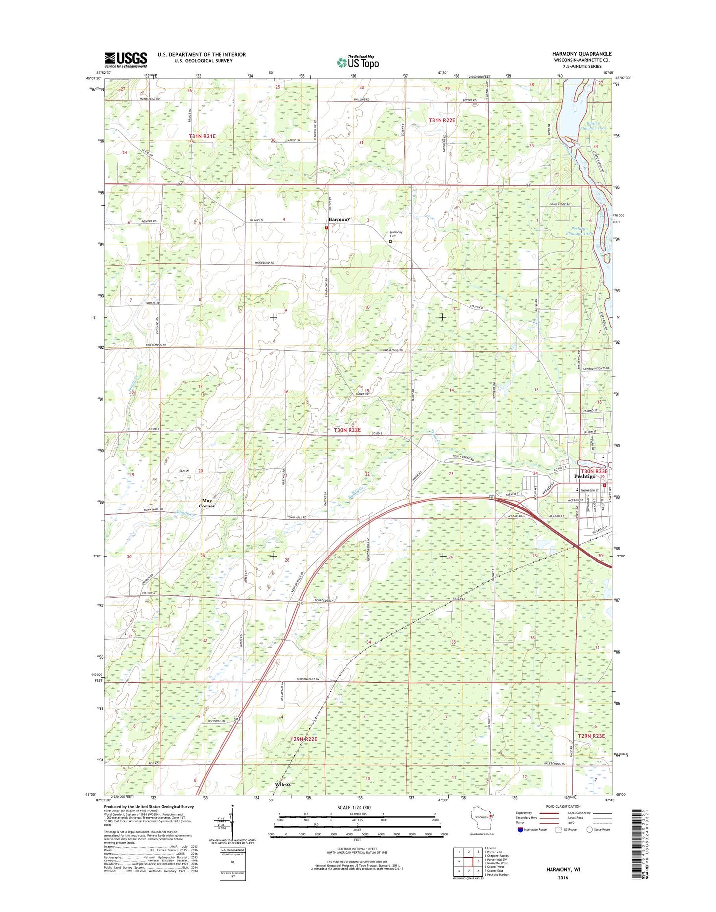 Harmony Wisconsin US Topo Map Image