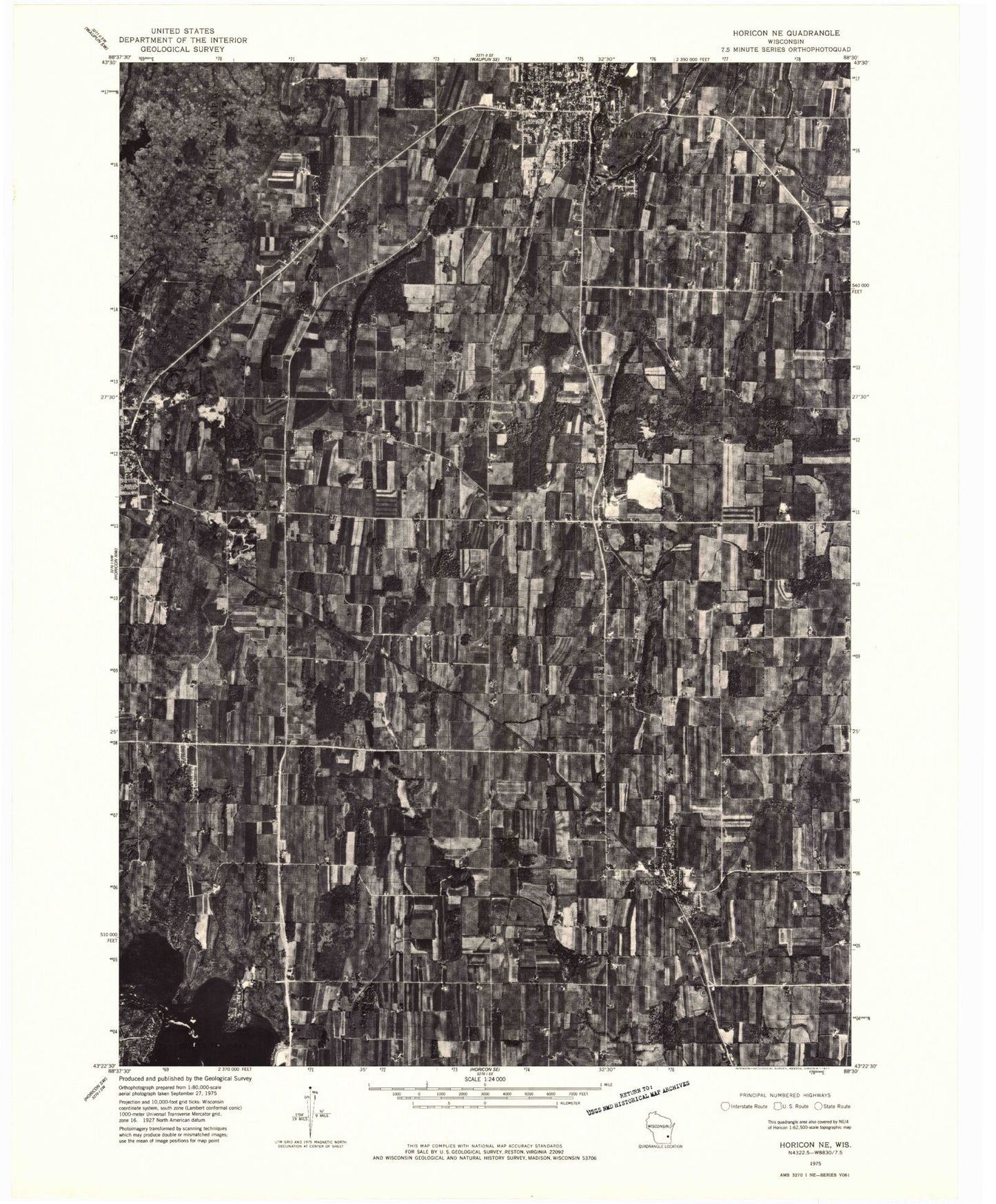 Classic USGS Mayville South Wisconsin 7.5'x7.5' Topo Map Image