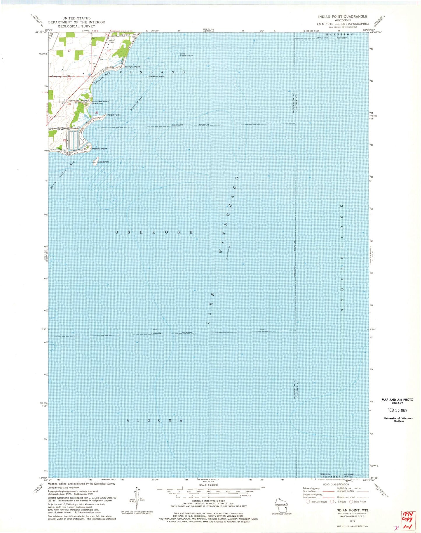 Classic USGS Indian Point Wisconsin 7.5'x7.5' Topo Map Image