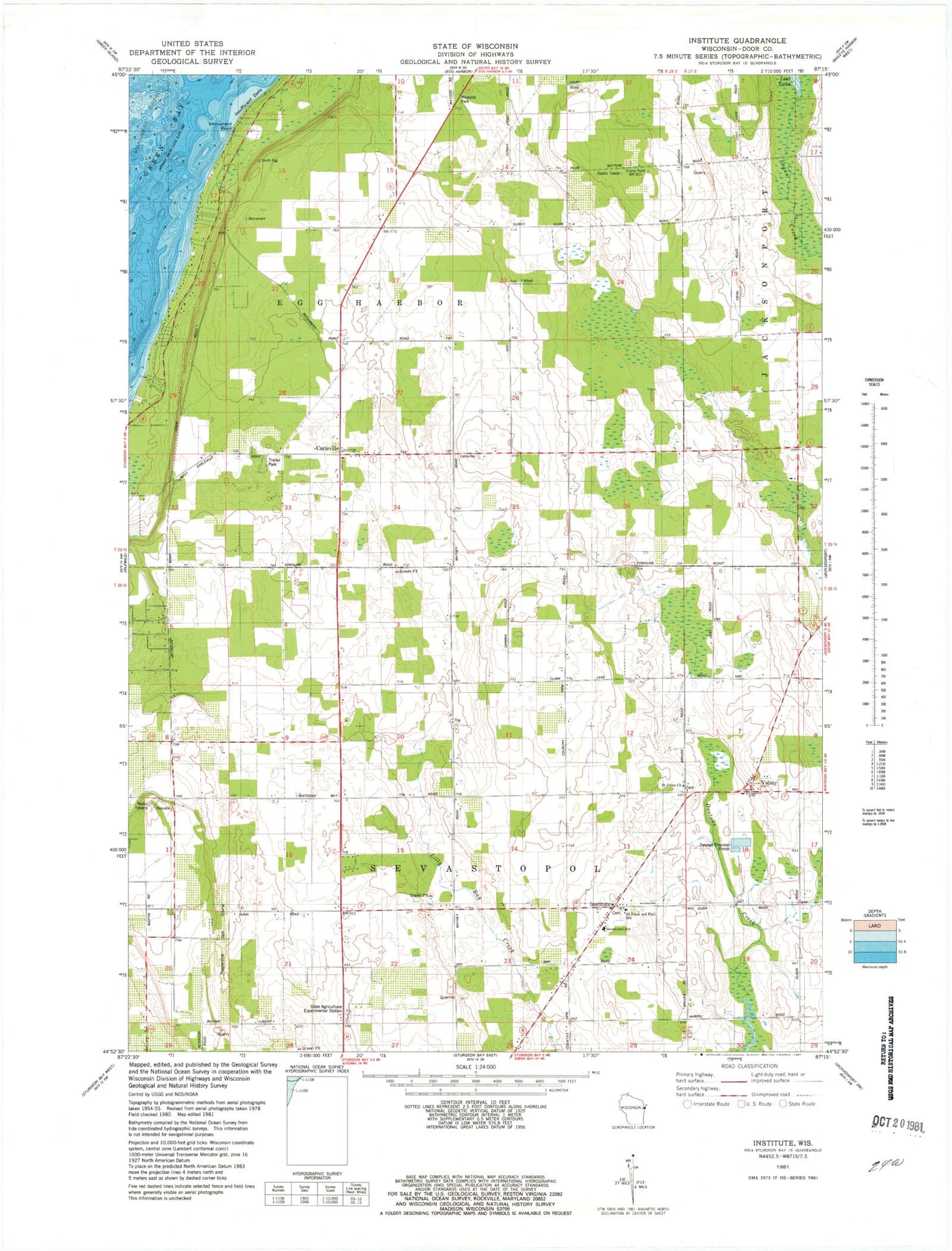 Classic USGS Institute Wisconsin 7.5'x7.5' Topo Map Image