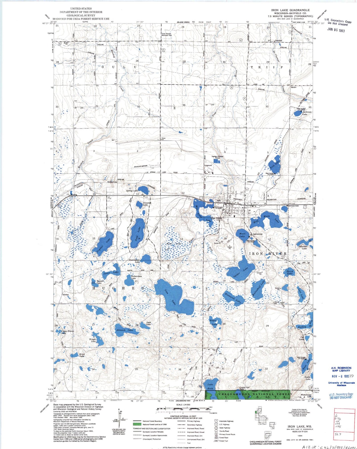 Classic USGS Iron Lake Wisconsin 7.5'x7.5' Topo Map Image