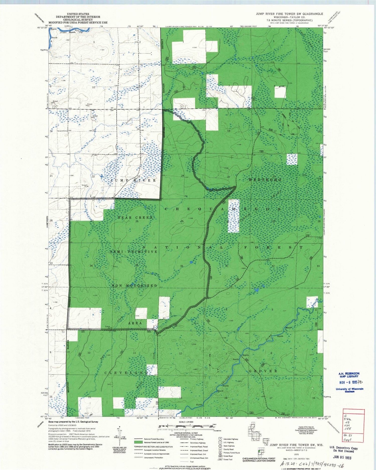 Classic USGS Jump River Fire Tower SW Wisconsin 7.5'x7.5' Topo Map Image