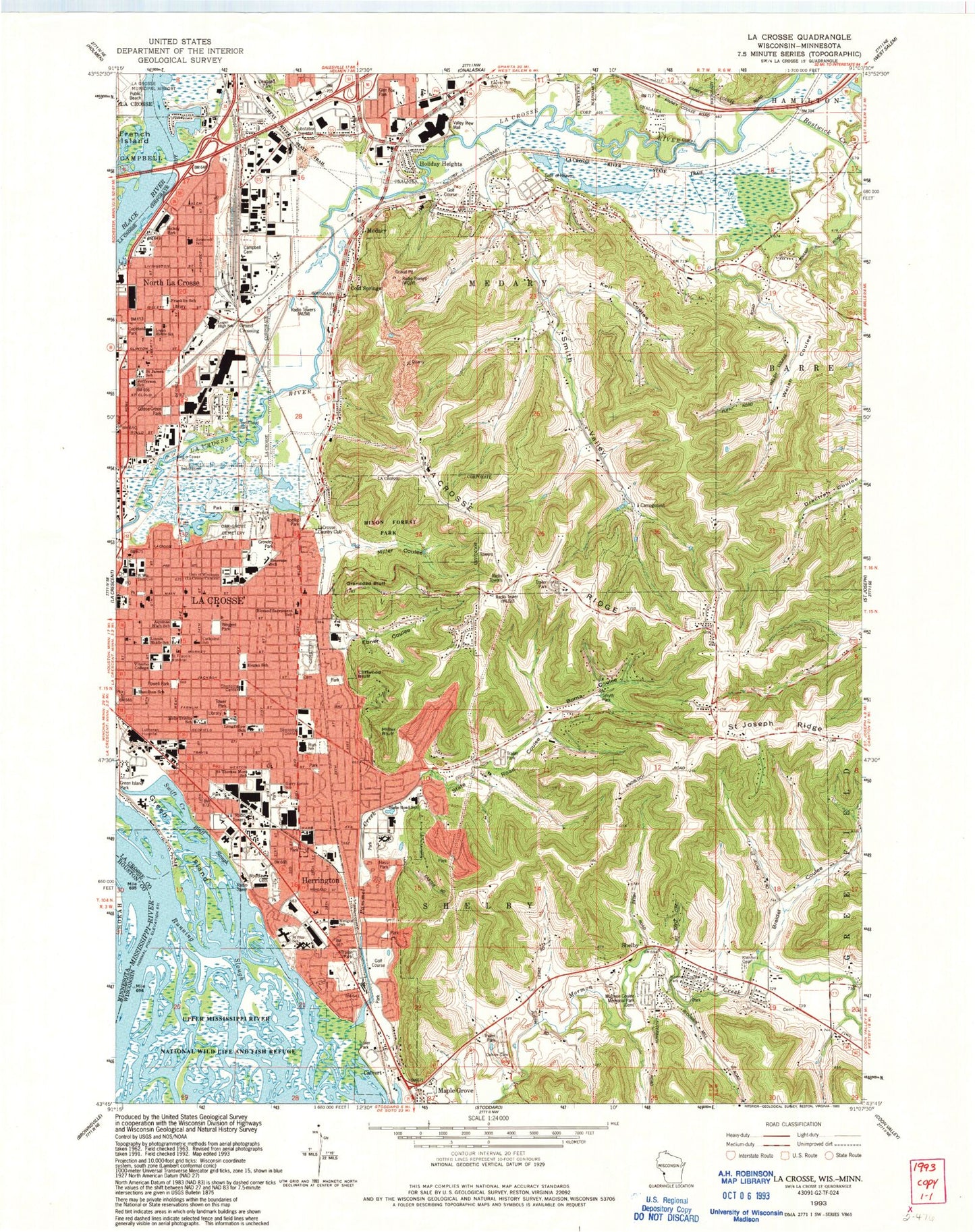 Classic USGS La Crosse Wisconsin 7.5'x7.5' Topo Map Image