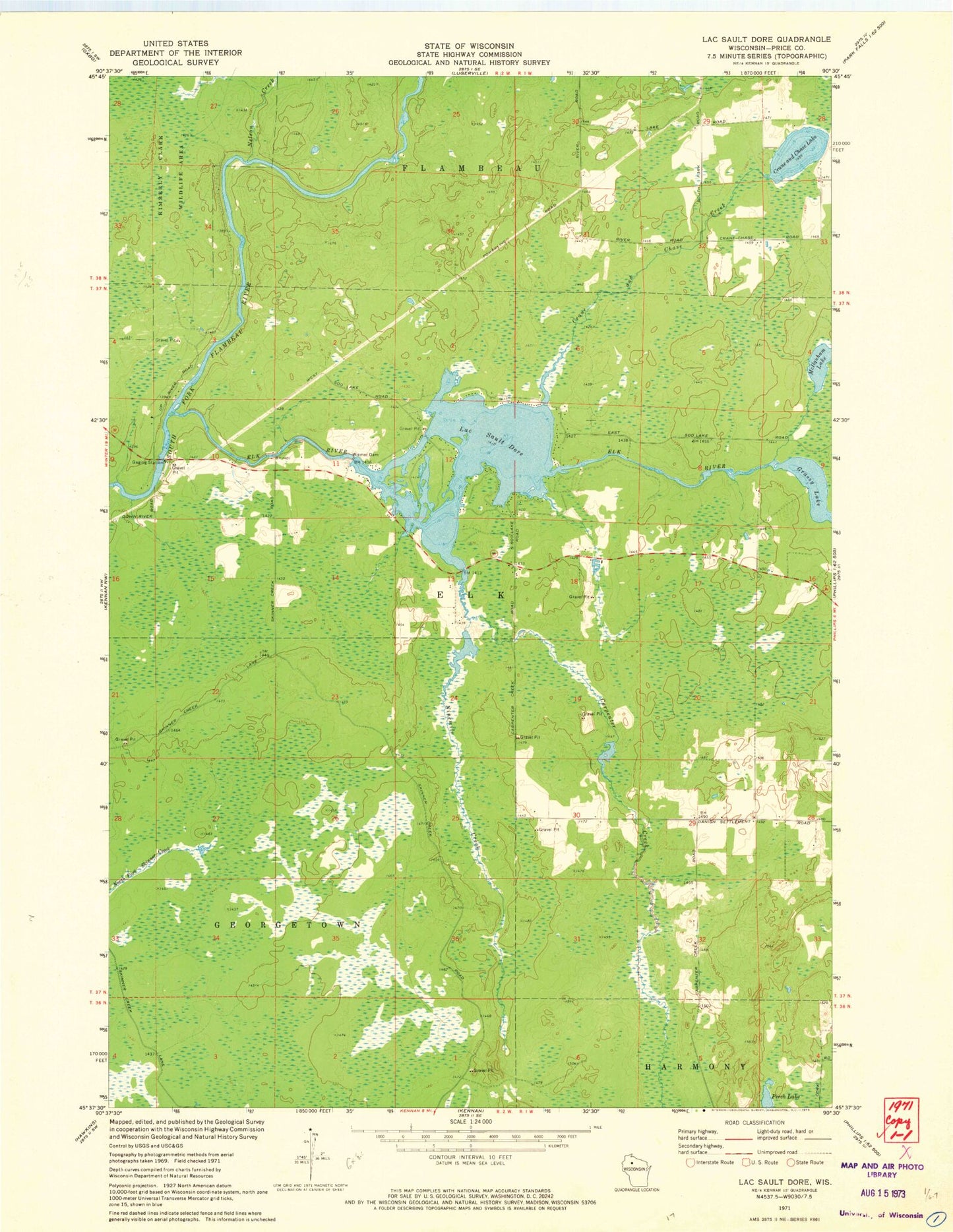 Classic USGS Lac Sault Dore Wisconsin 7.5'x7.5' Topo Map Image