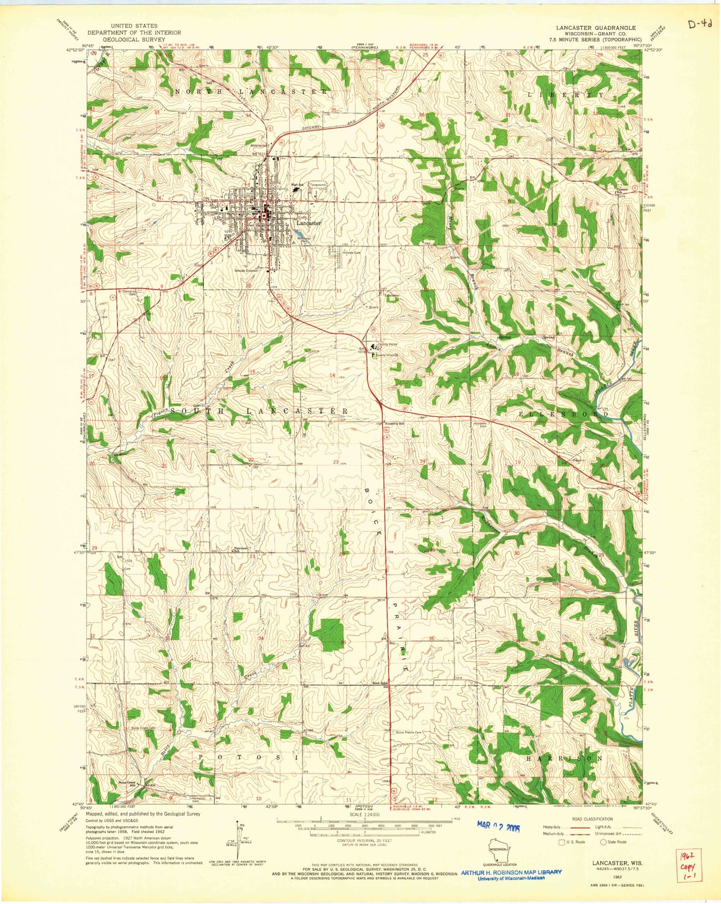 Classic USGS Lancaster Wisconsin 7.5'x7.5' Topo Map Image
