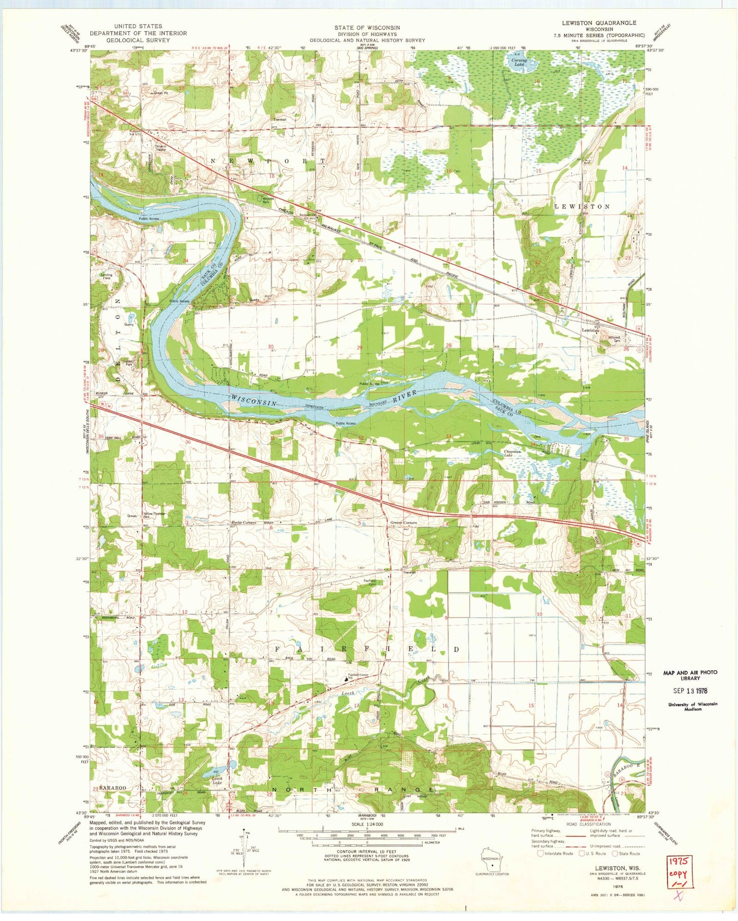 Classic USGS Lewiston Wisconsin 7.5'x7.5' Topo Map Image