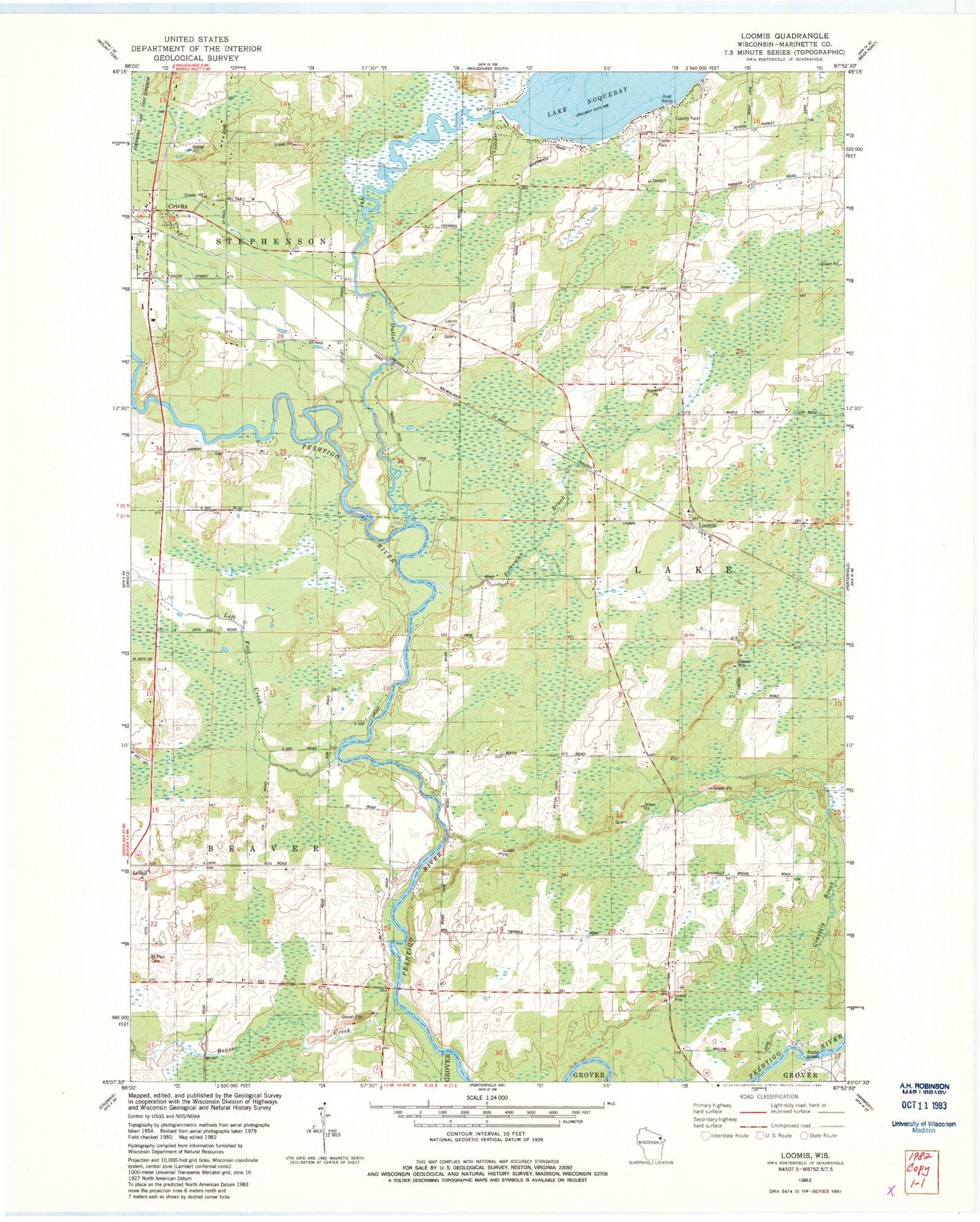 Classic USGS Loomis Wisconsin 7.5'x7.5' Topo Map Image