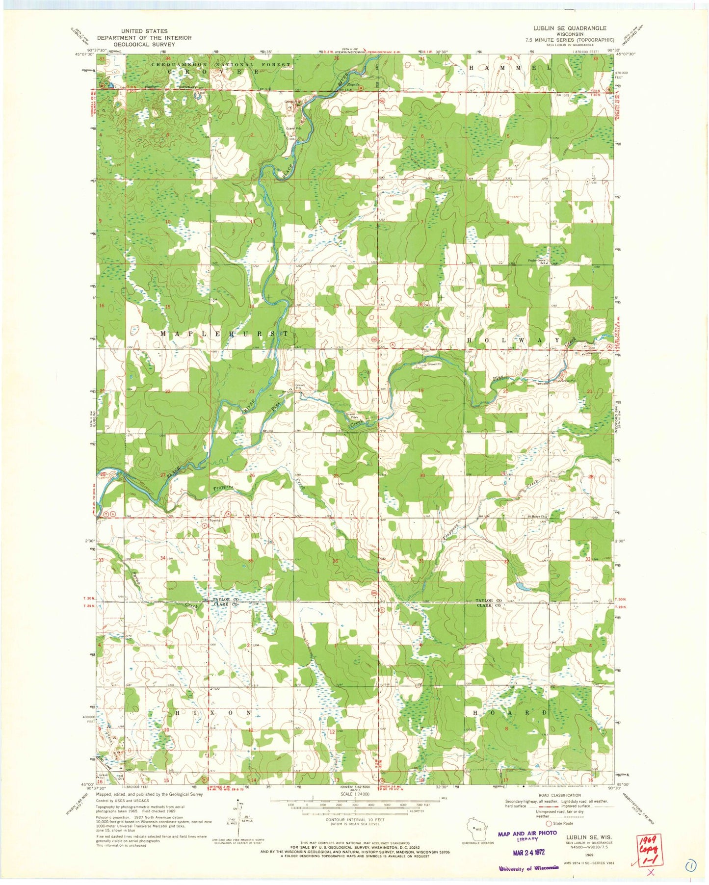 Classic USGS Lublin SE Wisconsin 7.5'x7.5' Topo Map Image