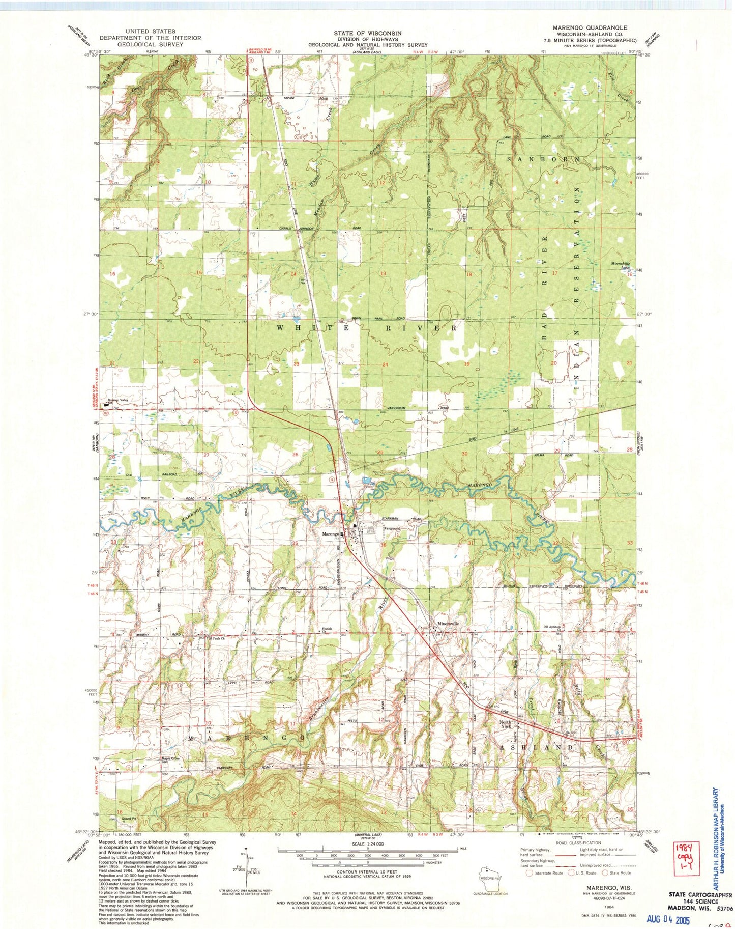 Classic USGS Marengo Wisconsin 7.5'x7.5' Topo Map Image