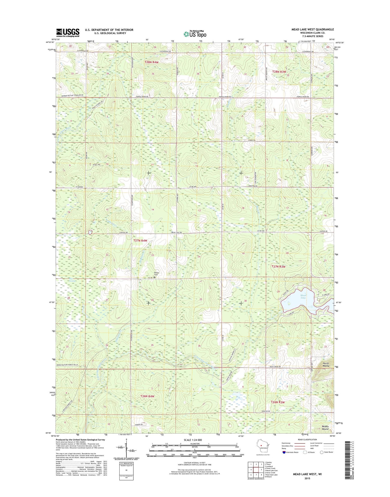 Mead Lake West Wisconsin US Topo Map Image