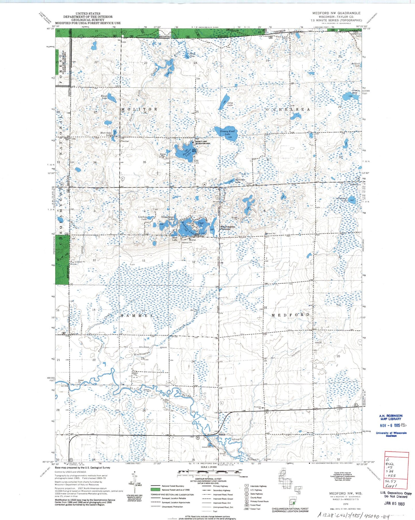 Classic USGS Medford NW Wisconsin 7.5'x7.5' Topo Map Image