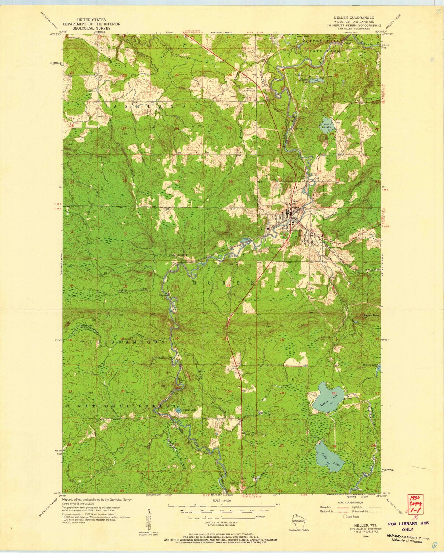 Classic USGS Mellen Wisconsin 7.5'x7.5' Topo Map Image