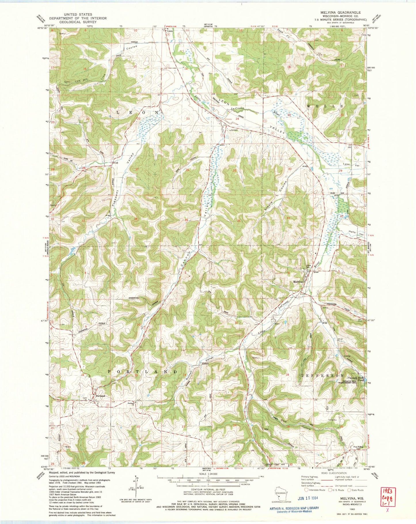Classic USGS Melvina Wisconsin 7.5'x7.5' Topo Map Image