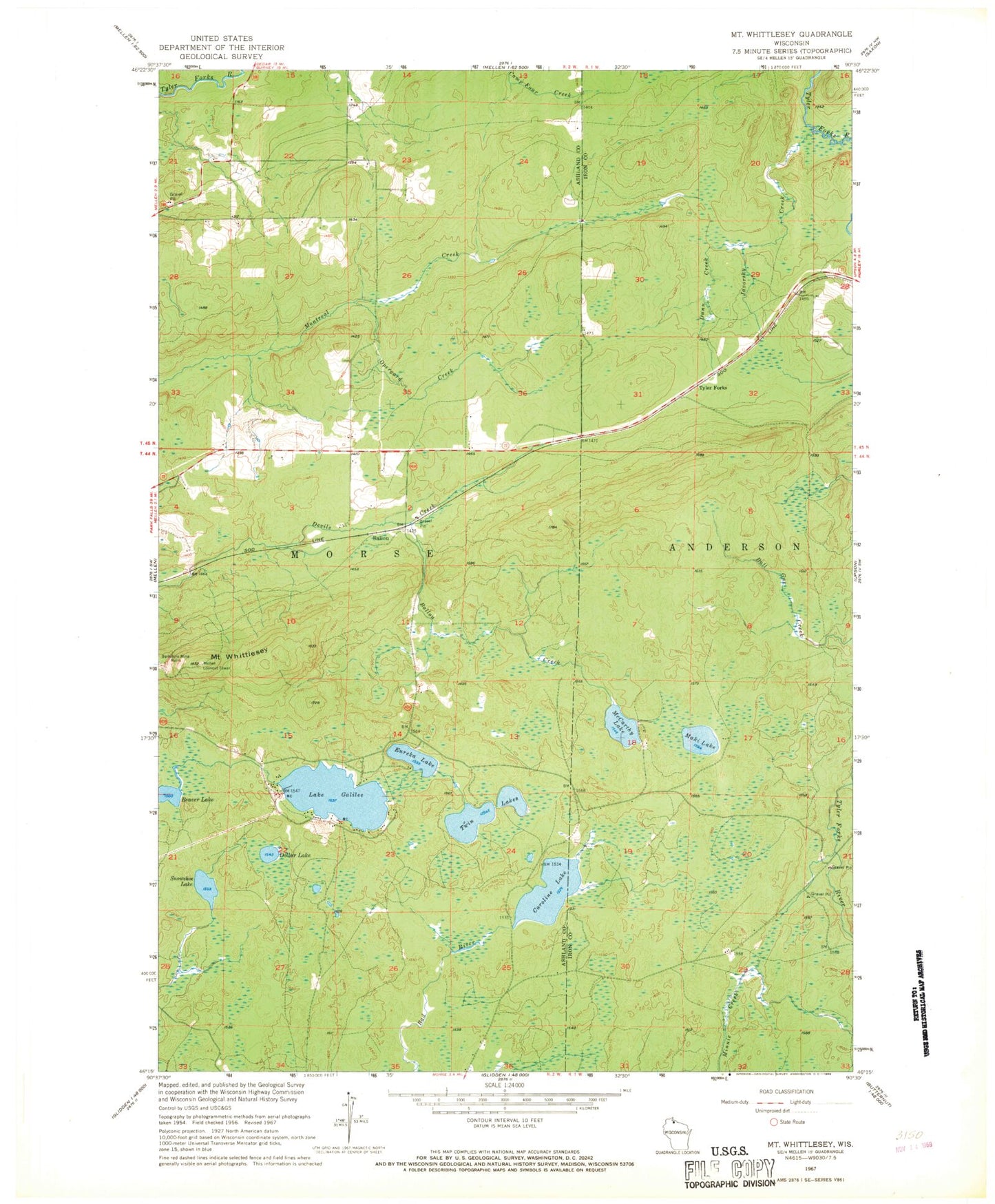 Classic USGS Mount Whittlesey Wisconsin 7.5'x7.5' Topo Map Image