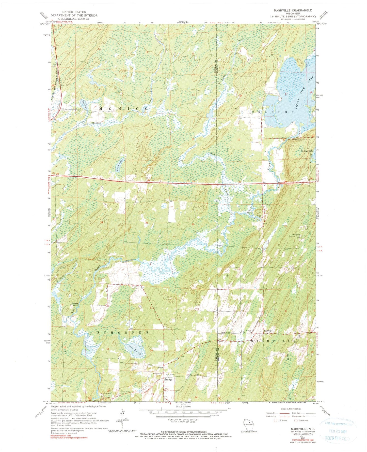 Classic USGS Nashville Wisconsin 7.5'x7.5' Topo Map Image