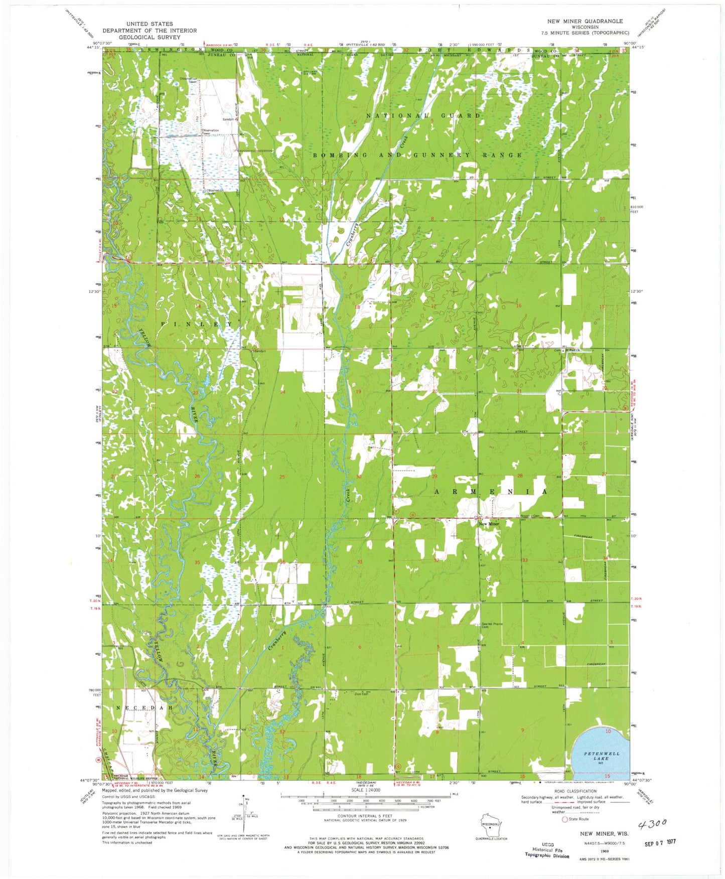 Classic USGS New Miner Wisconsin 7.5'x7.5' Topo Map Image