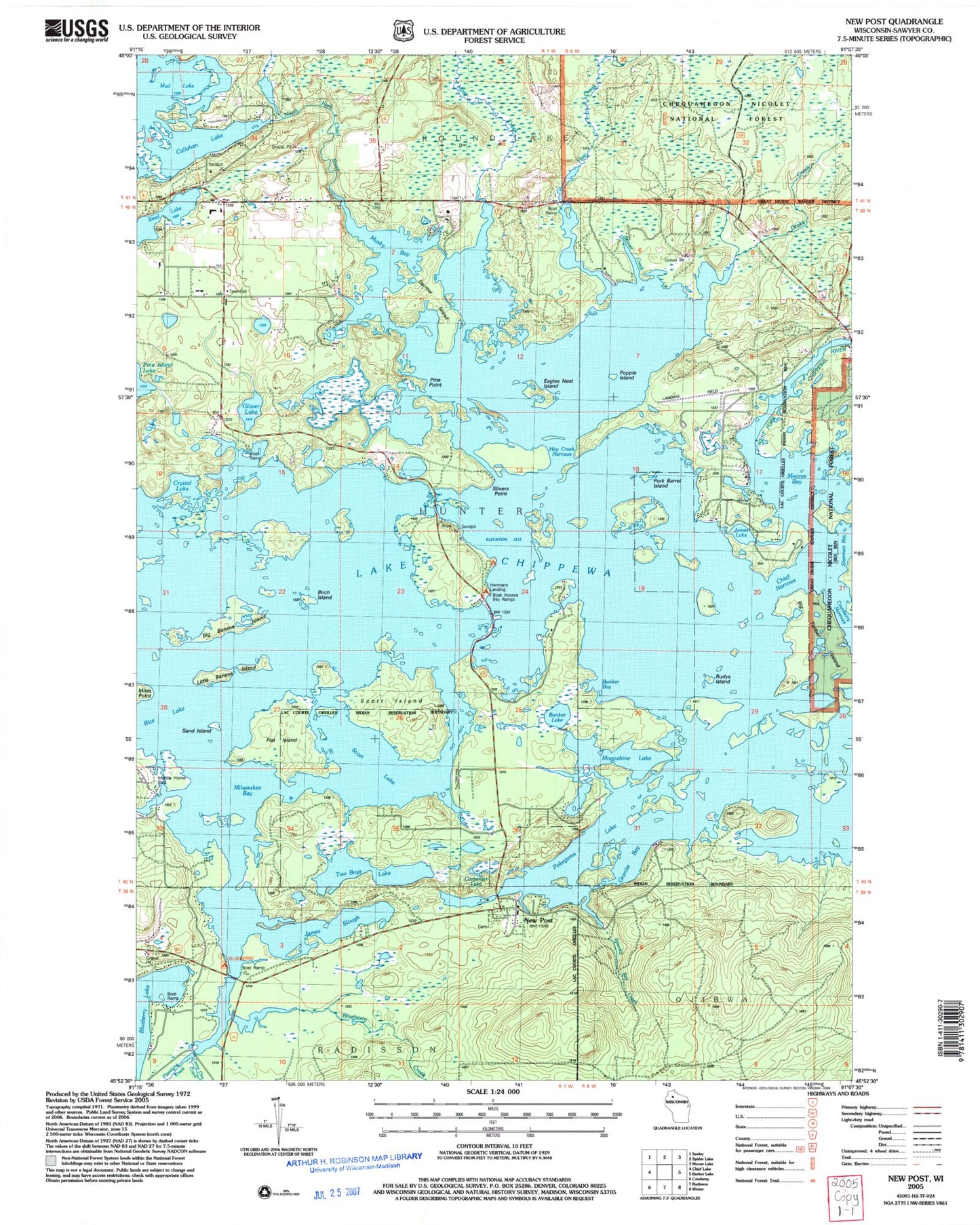 Classic USGS New Post Wisconsin 7.5'x7.5' Topo Map Image