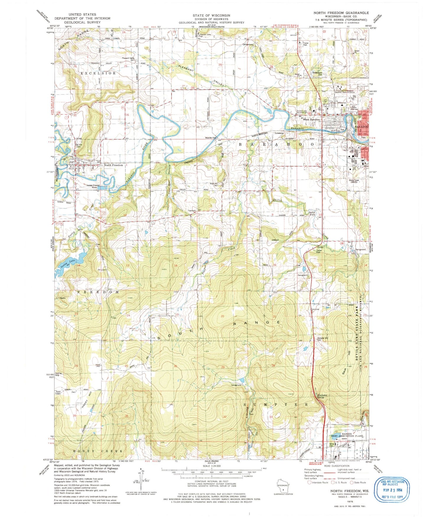 Classic USGS North Freedom Wisconsin 7.5'x7.5' Topo Map Image