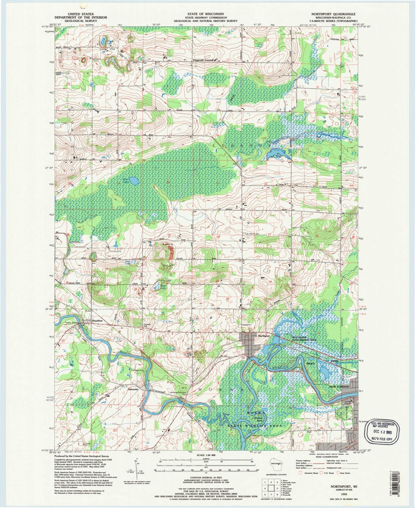 Classic USGS Northport Wisconsin 7.5'x7.5' Topo Map Image