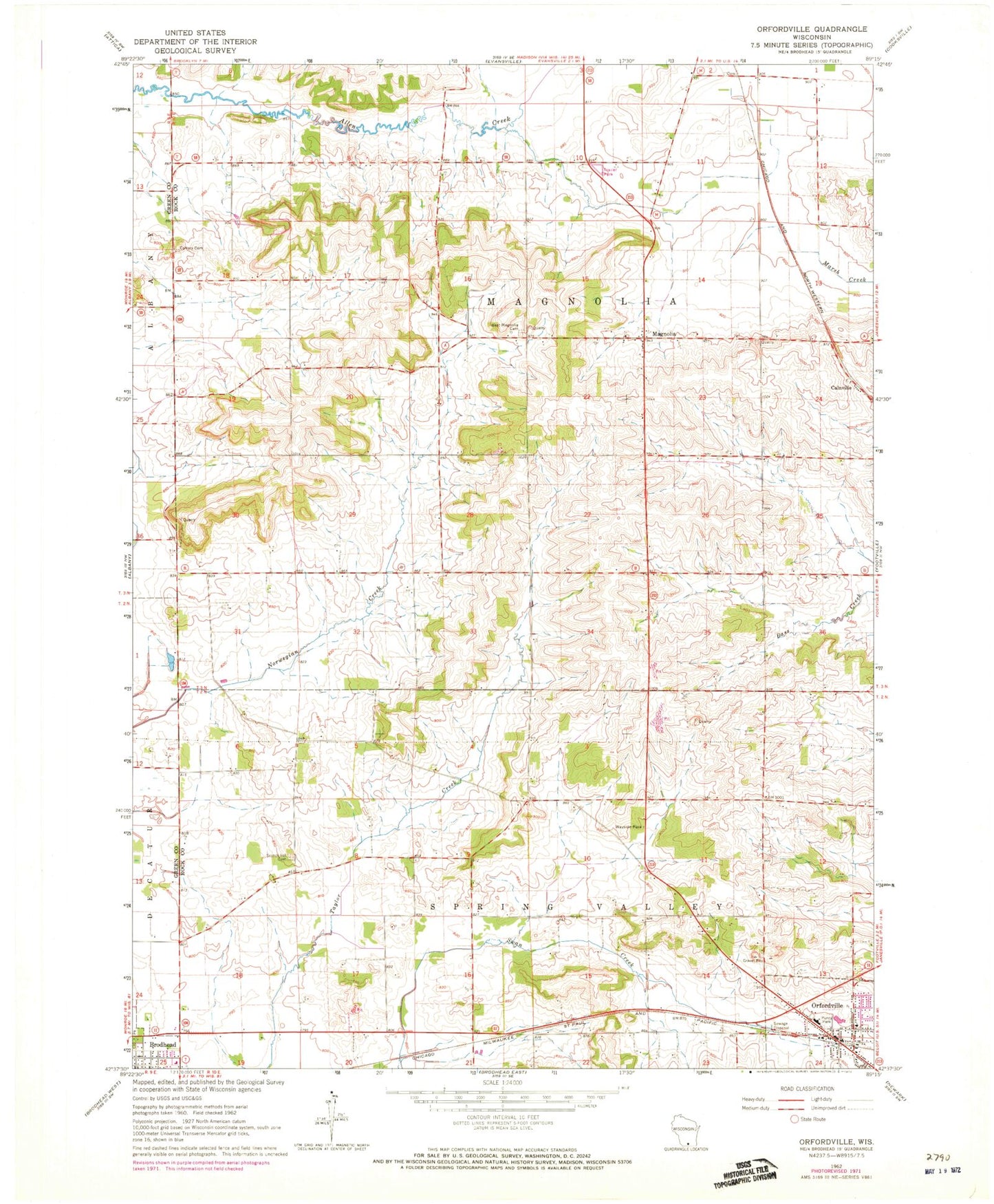 Classic USGS Orfordville Wisconsin 7.5'x7.5' Topo Map Image
