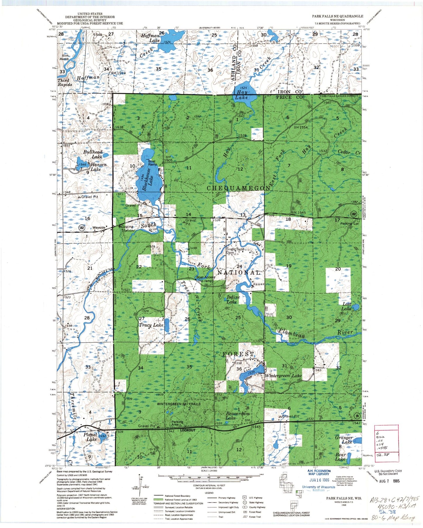 Classic USGS Blockhouse Lake Wisconsin 7.5'x7.5' Topo Map Image