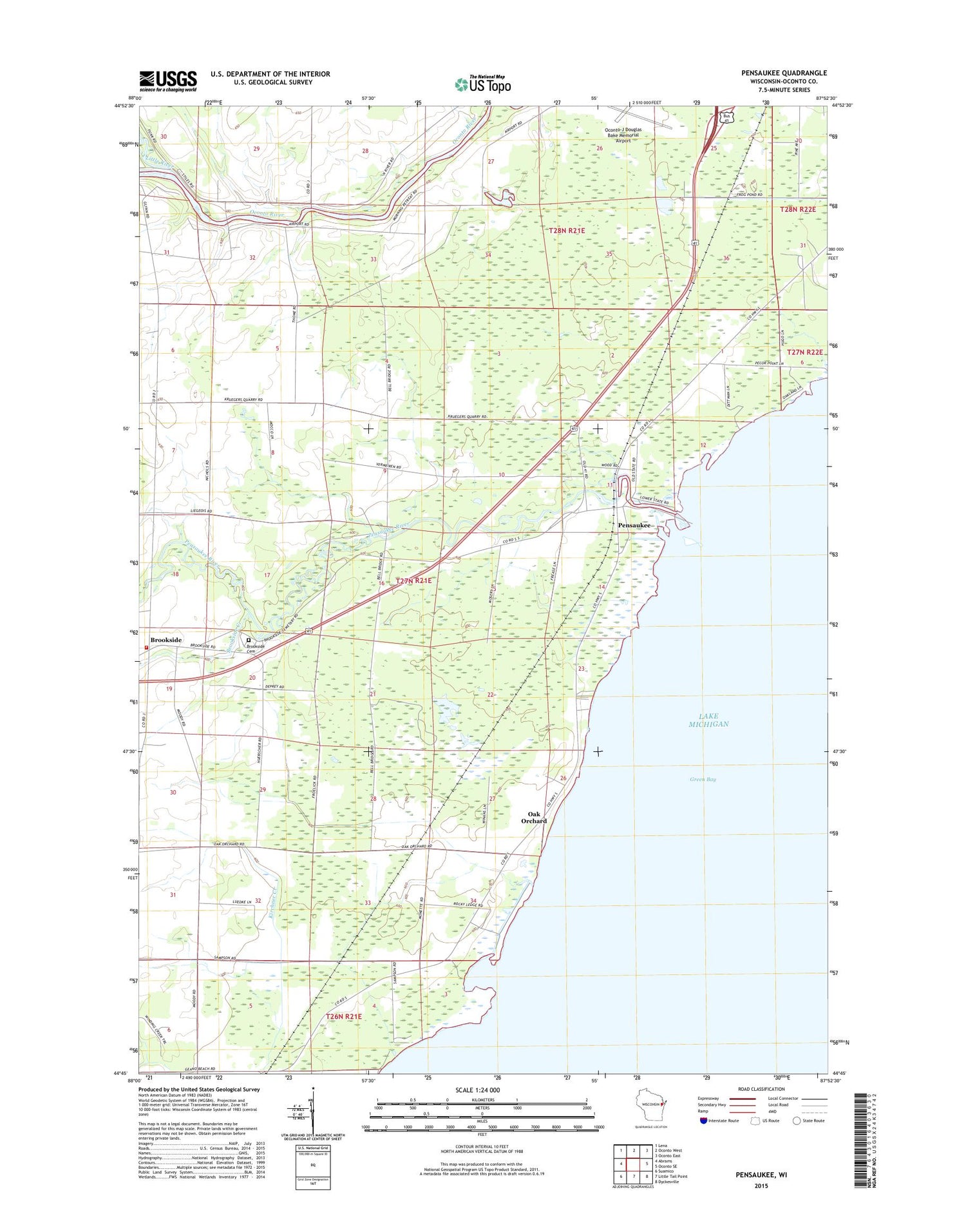 Pensaukee Wisconsin US Topo Map Image