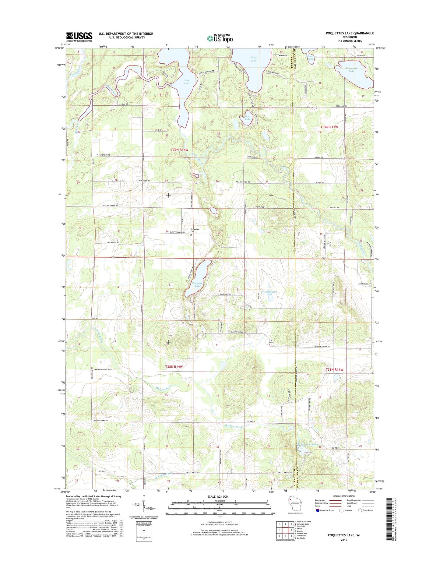 Poquettes Lake Wisconsin US Topo Map Image