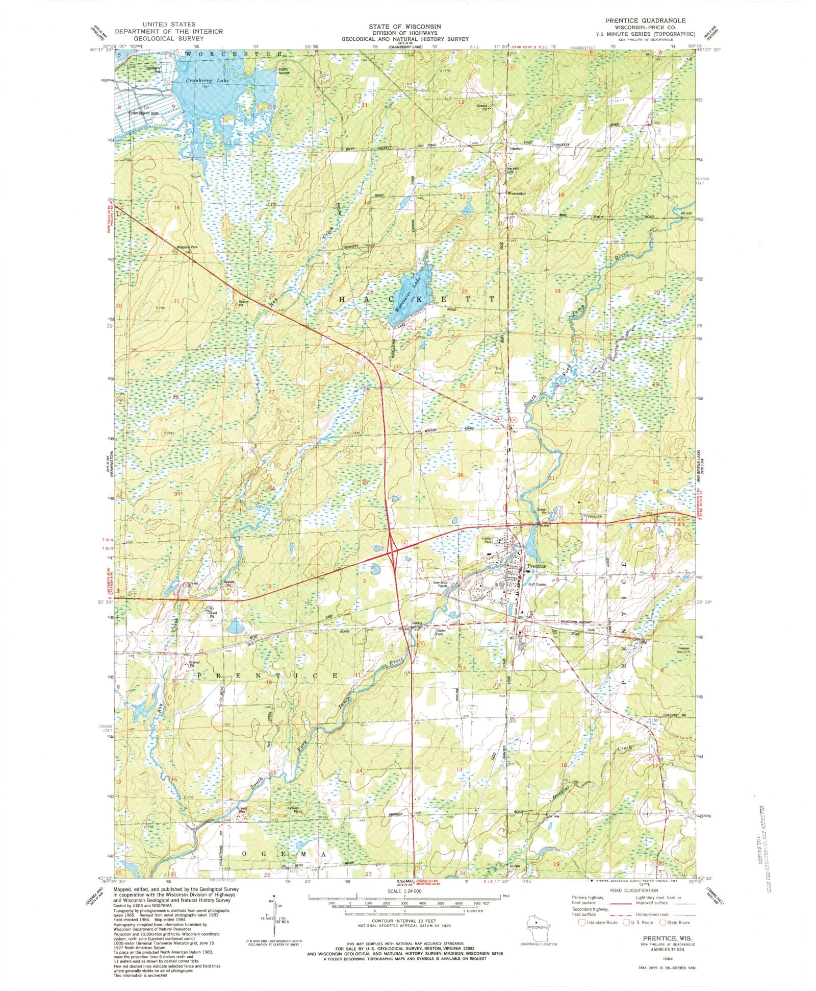Classic USGS Prentice Wisconsin 7.5'x7.5' Topo Map MyTopo Map Store