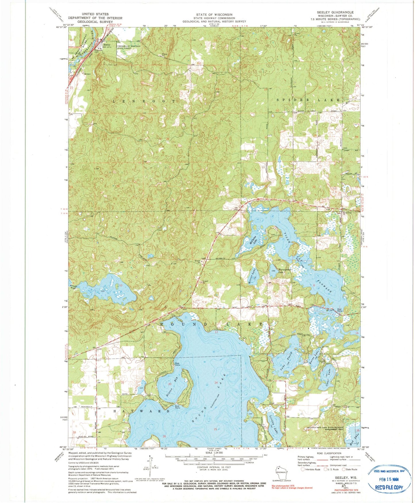 Classic USGS Seeley Wisconsin 7.5'x7.5' Topo Map Image