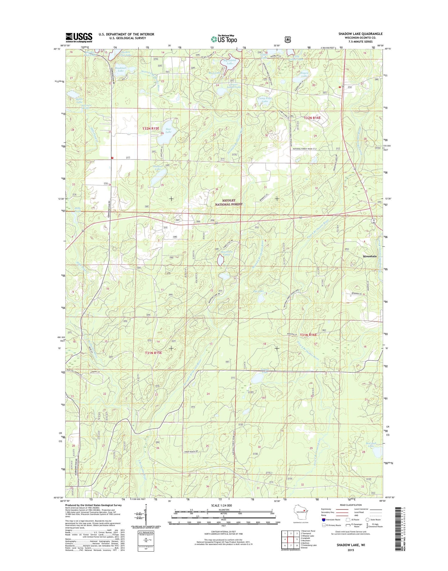 Shadow Lake Wisconsin US Topo Map Image