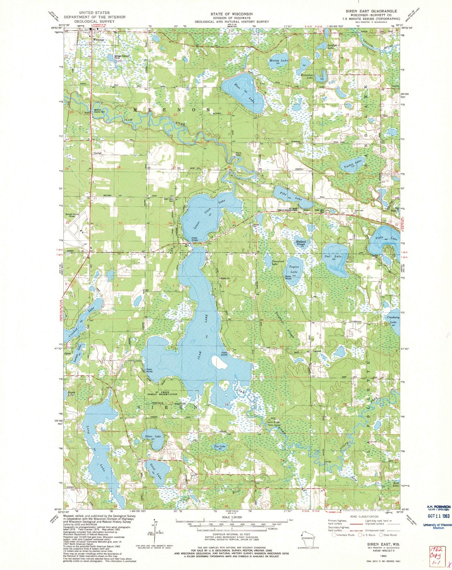 Classic USGS Siren East Wisconsin 7.5'x7.5' Topo Map Image