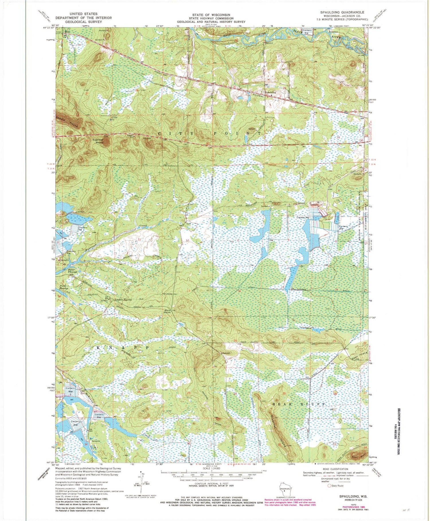 Classic USGS Spaulding Wisconsin 7.5'x7.5' Topo Map Image