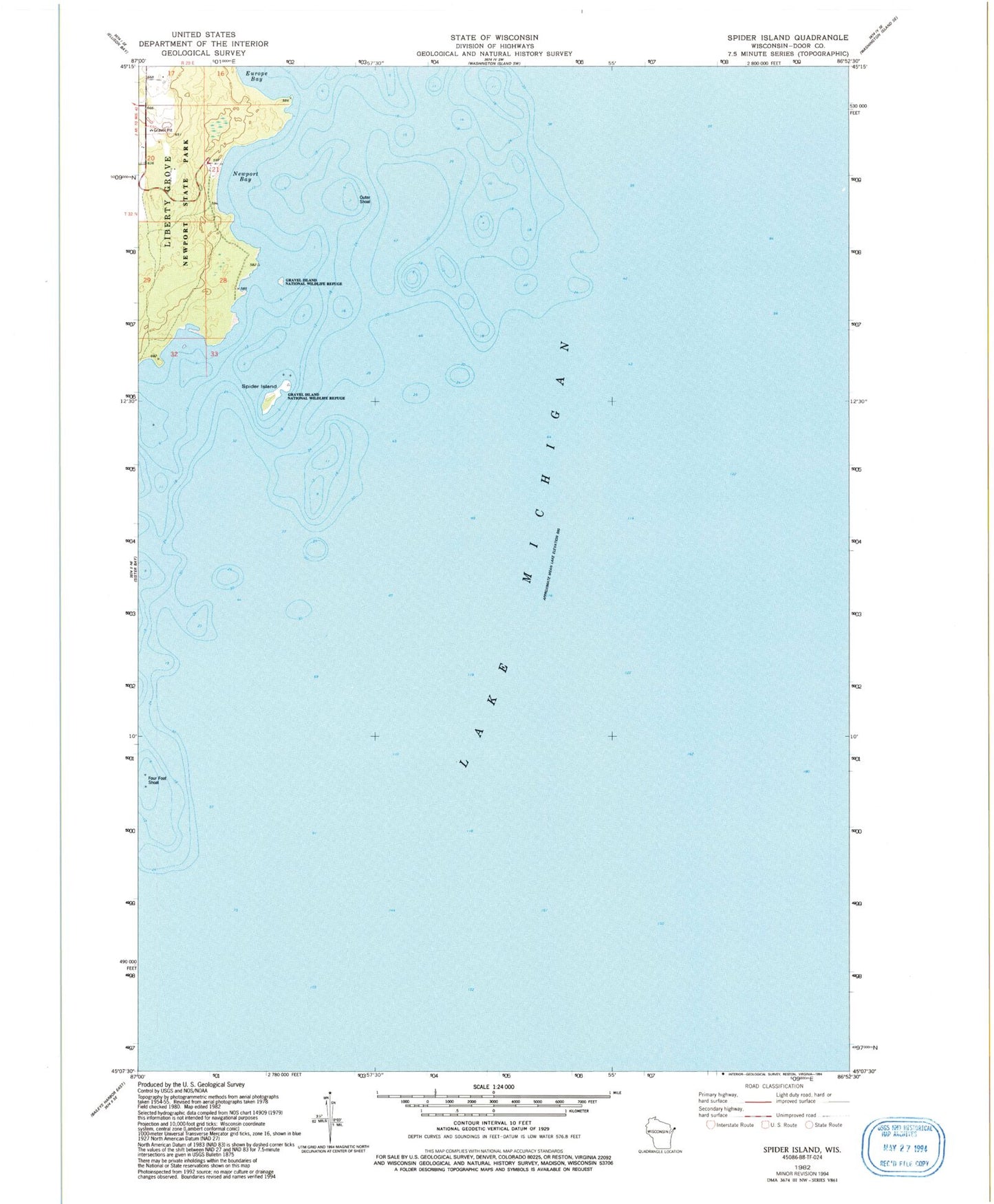 Classic USGS Spider Island Wisconsin 7.5'x7.5' Topo Map Image