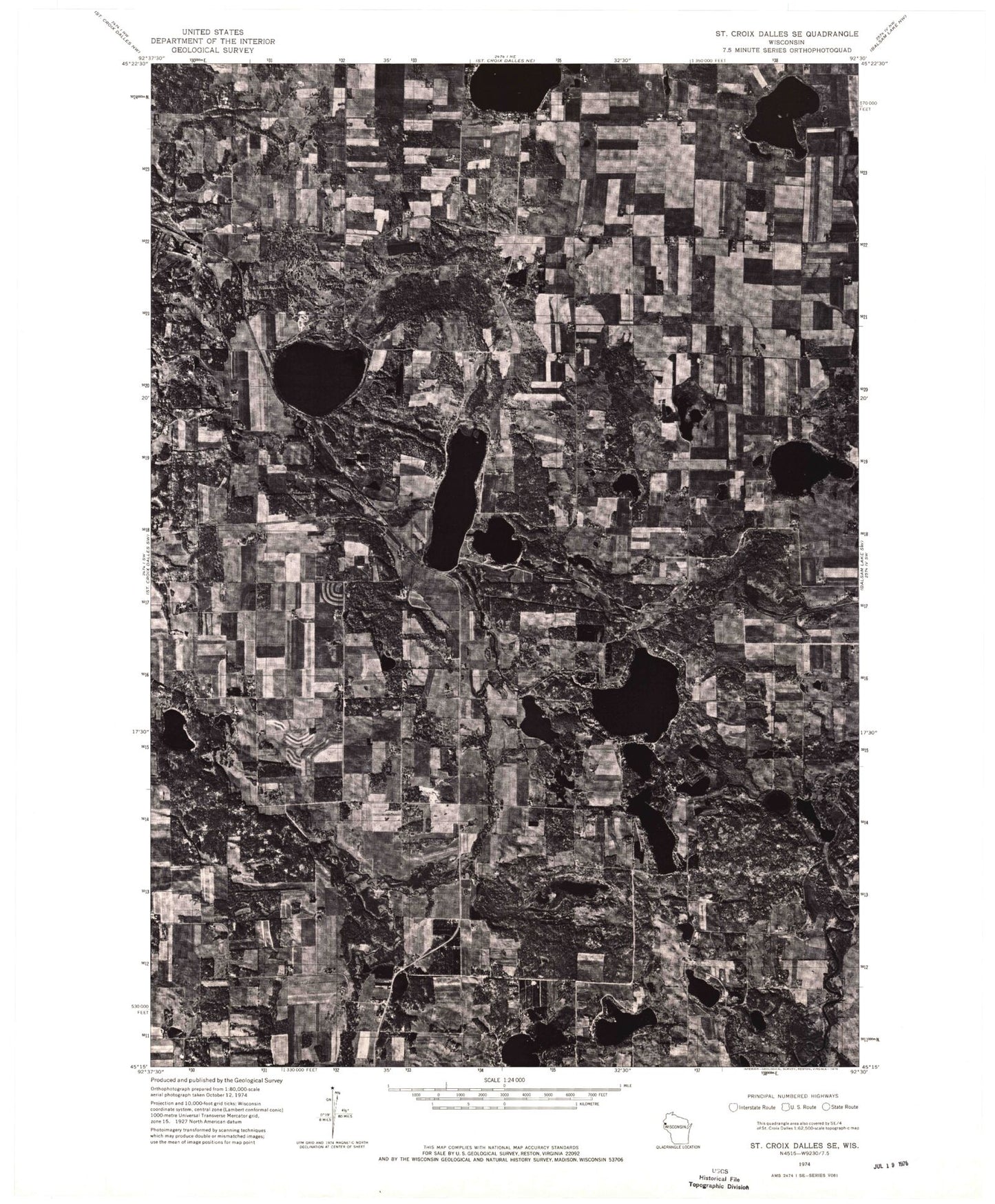 Classic USGS Nye Wisconsin 7.5'x7.5' Topo Map Image