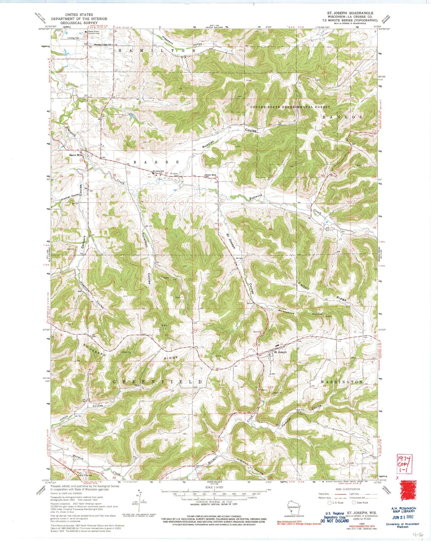 Classic USGS Saint Joseph Wisconsin 7.5'x7.5' Topo Map Image