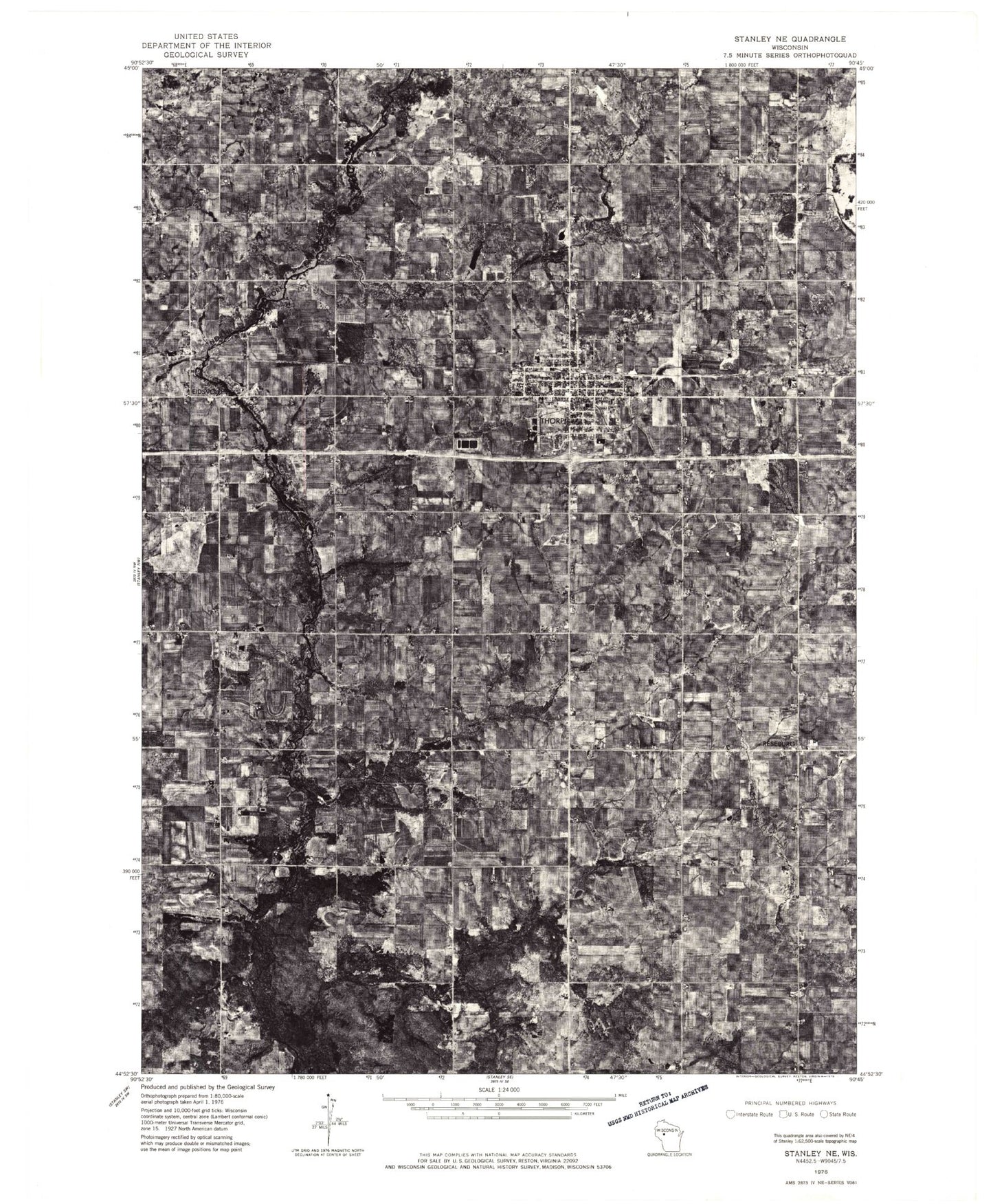 Classic USGS Thorp Wisconsin 7.5'x7.5' Topo Map Image